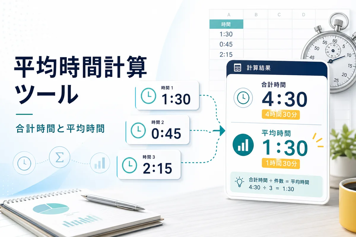 複数の時間から合計時間と平均時間を計算するイメージ
